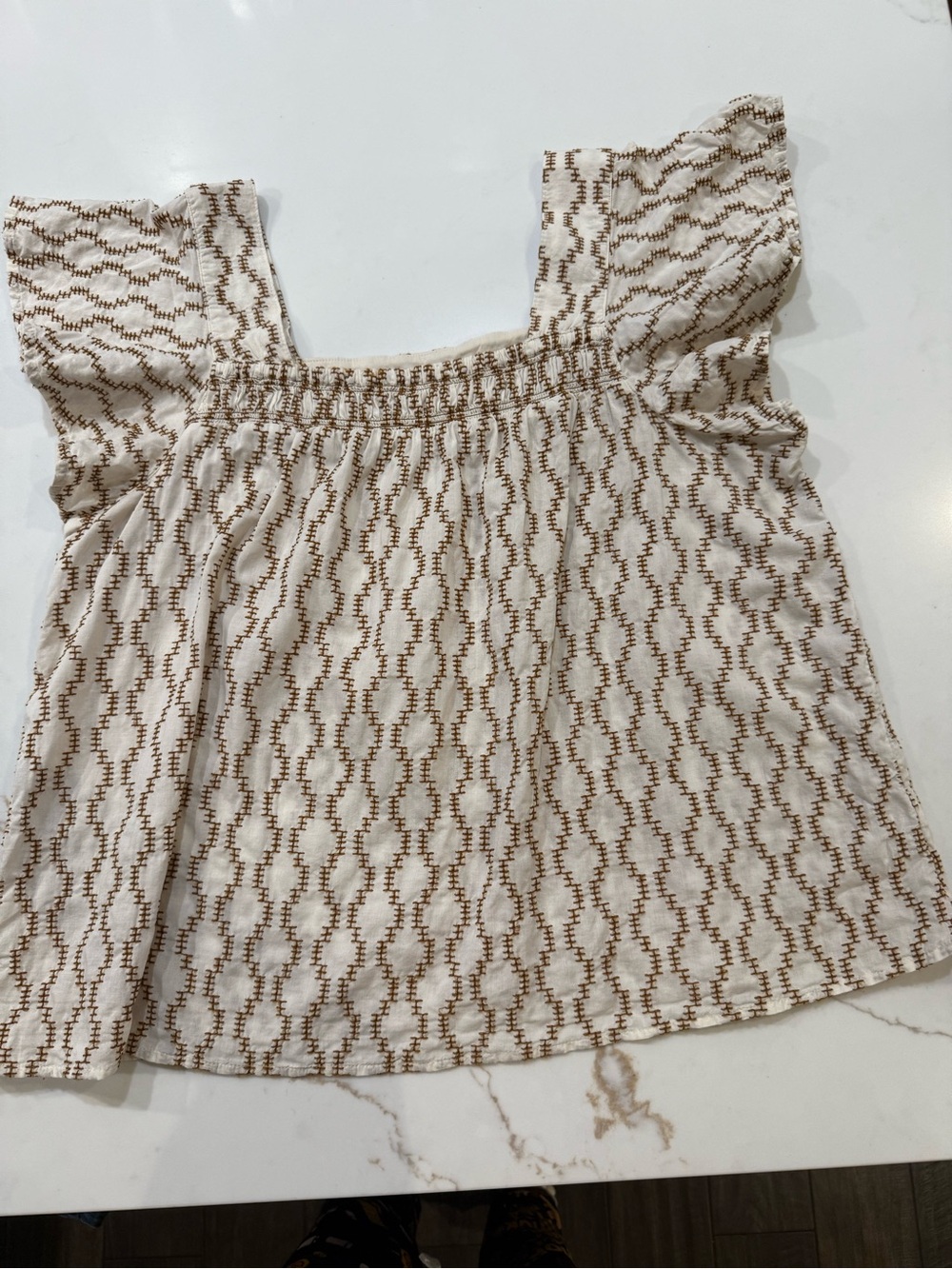 a.n.a Cream Top with Brown Embroidered Pattern